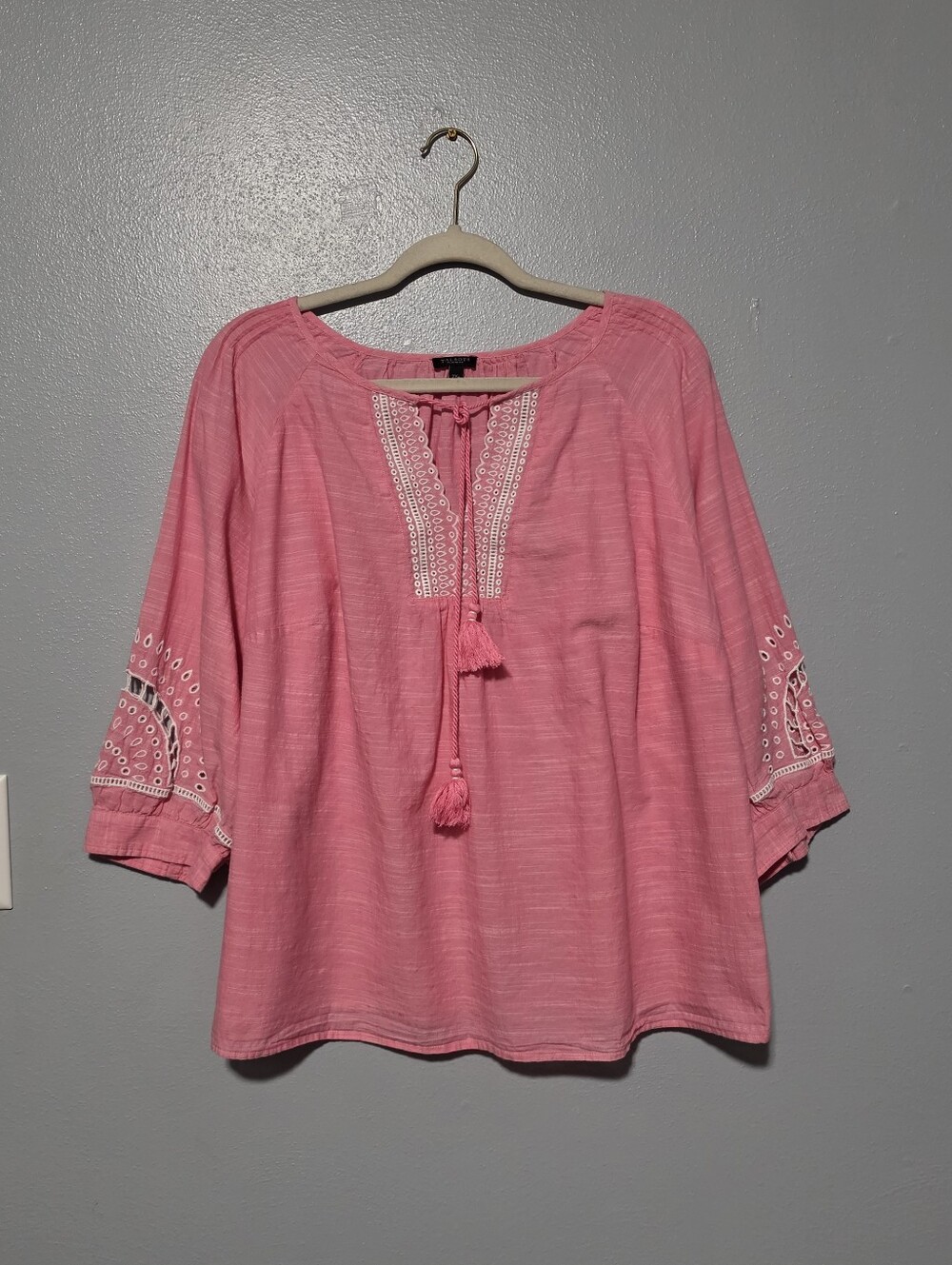 TALBOTS Embroidered Peasant Blouse Womens Plus Petite Size 2XP Pink Boho Coast - Picture 2 of 8